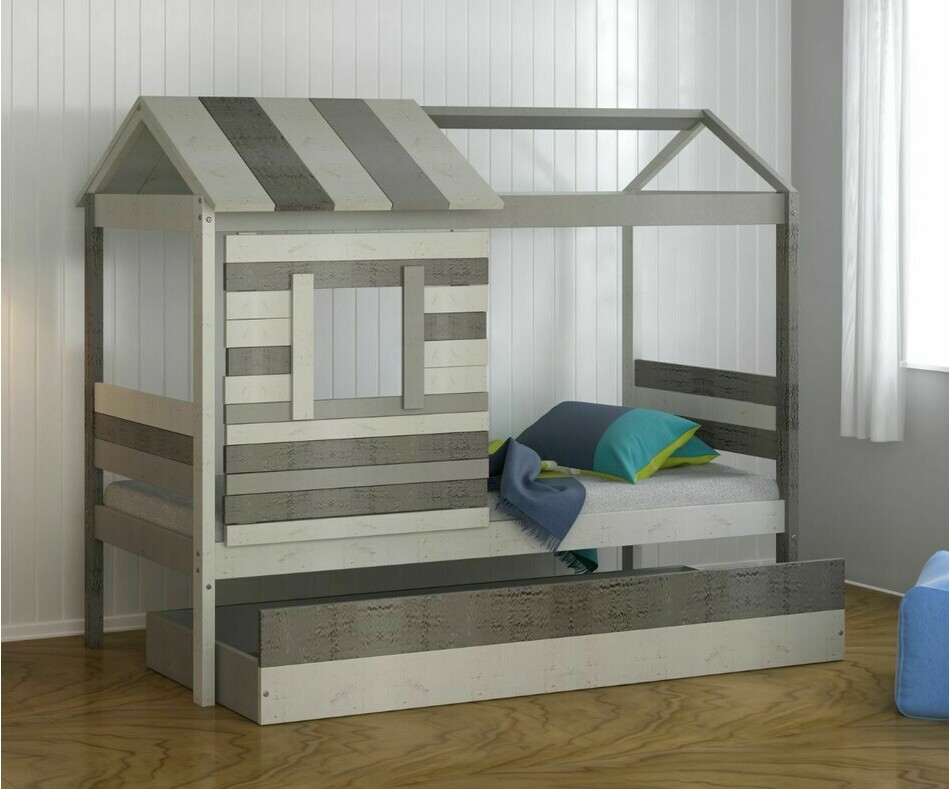 Lit cabane Tim gris et blanc