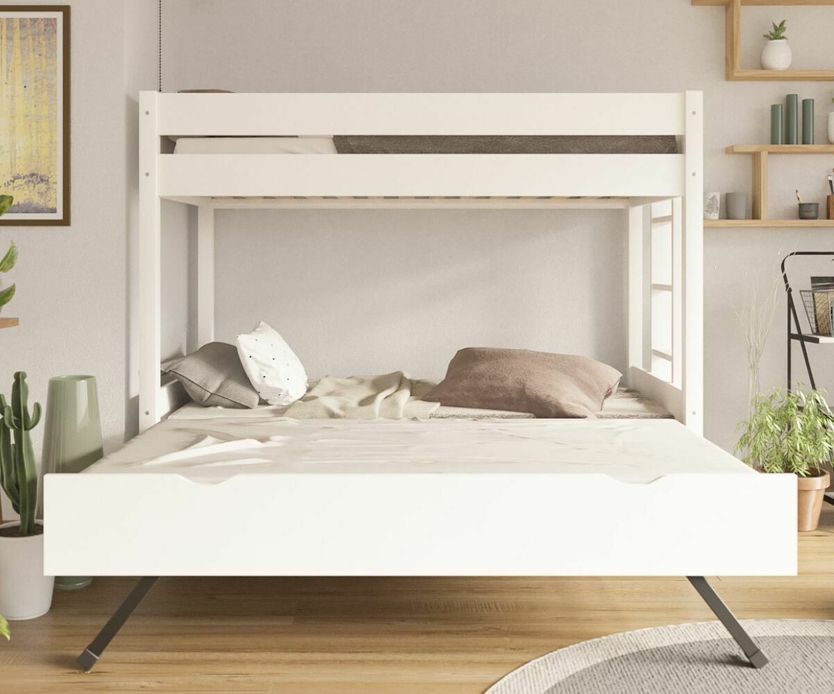 Lit Superposé Triple 90x200 Cm - Cadre En Fer Avec Sommier à Lattes - Pour Enfants, Ados, Adultes - Capacité 120 Kg Par Lit - Blanc/métal