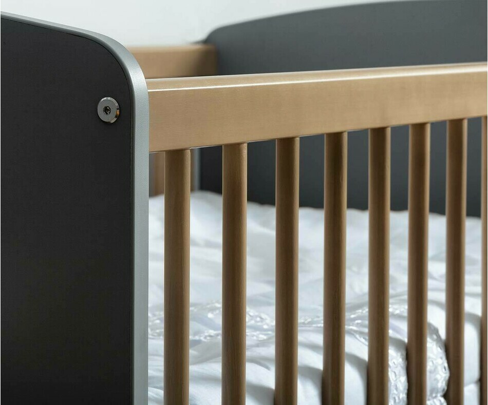 Zoom lit Bb volutif Pipa Gris et Bois avec matelas