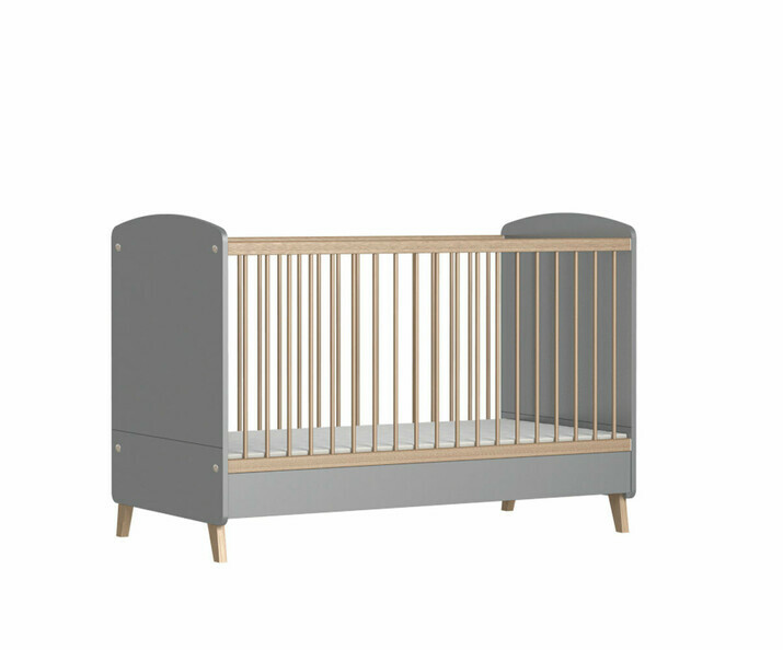 Lit Bb volutif Pipa Gris et Bois avec matelas