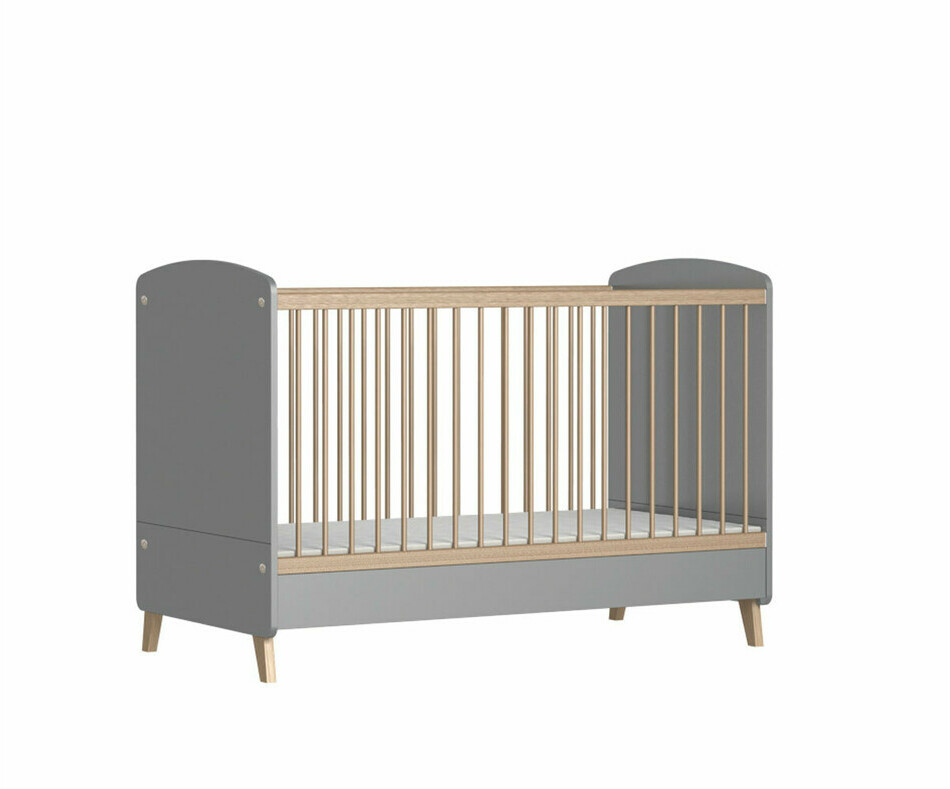 Lit Bb volutif Pipa Gris et Bois avec matelas