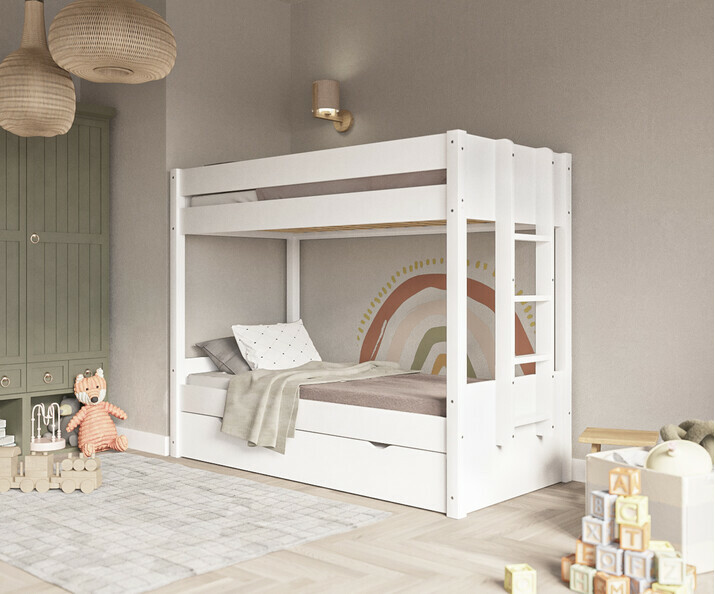 Lit superpos enfant Yudi blanc 2 couchages avec matelas