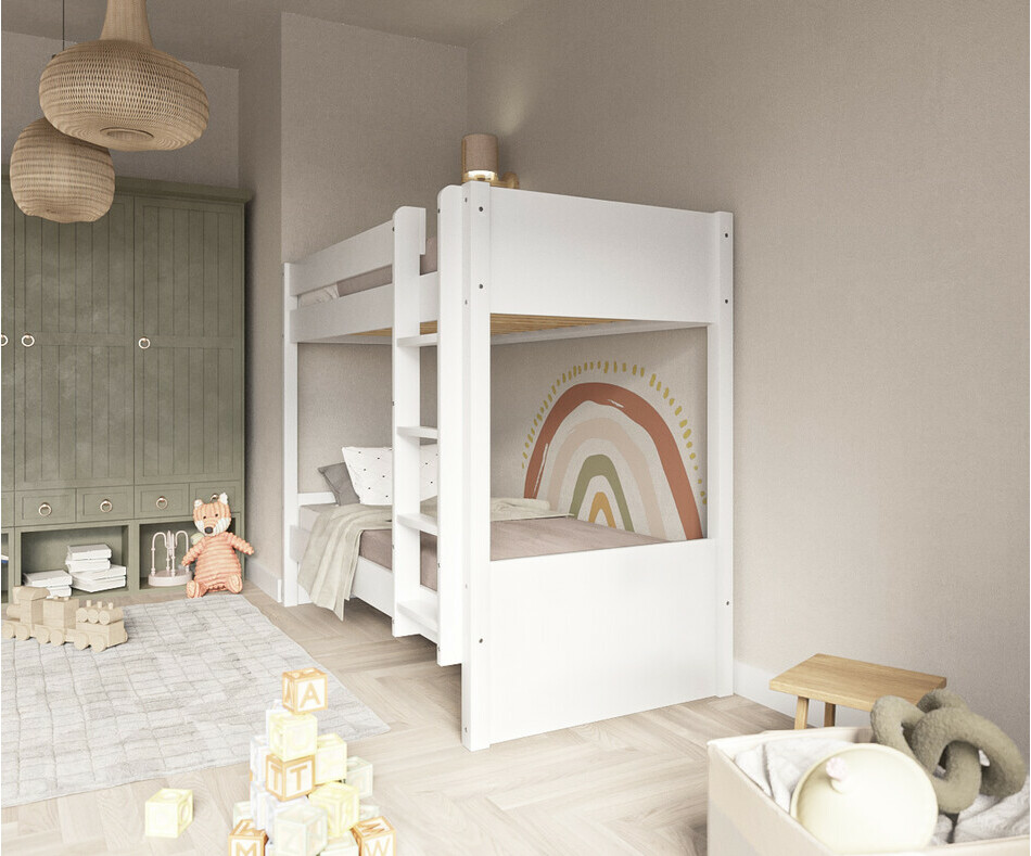 Lit superpos enfant Yooni blanc avec matelas et chelle positionnable