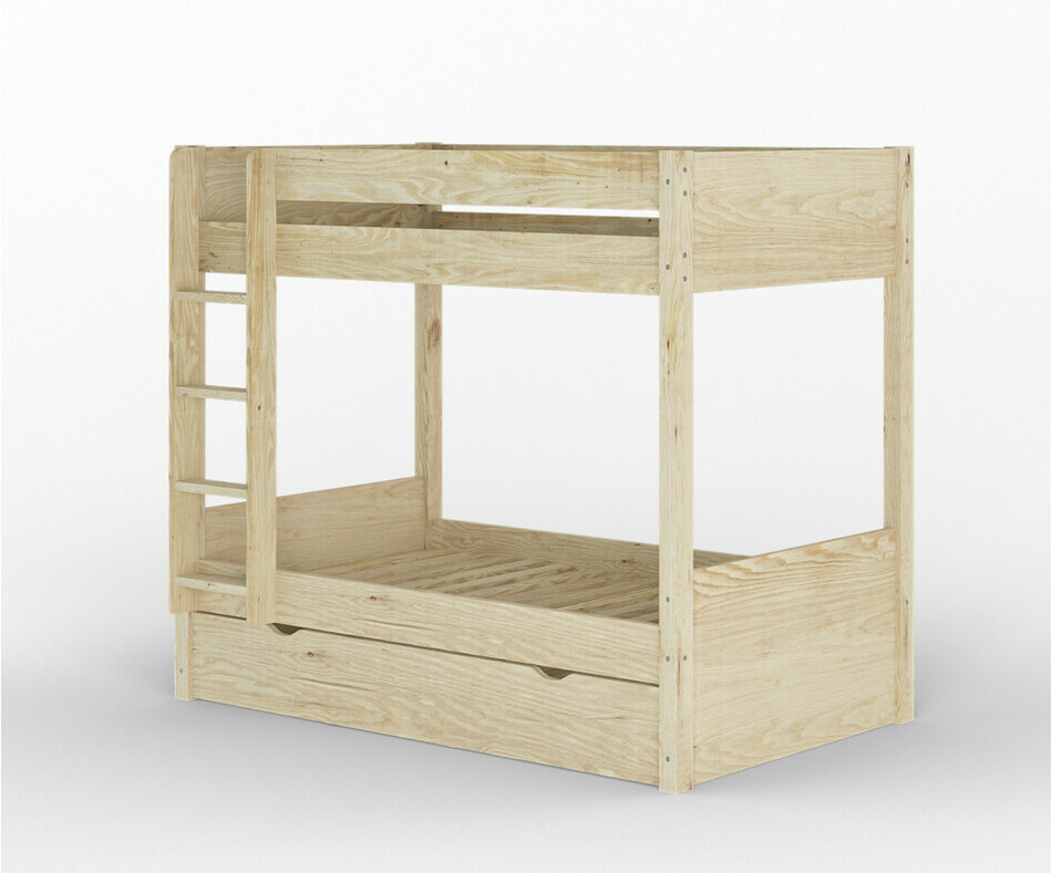 Lit superpos gigogne enfant Yooni bois vue de 3/4