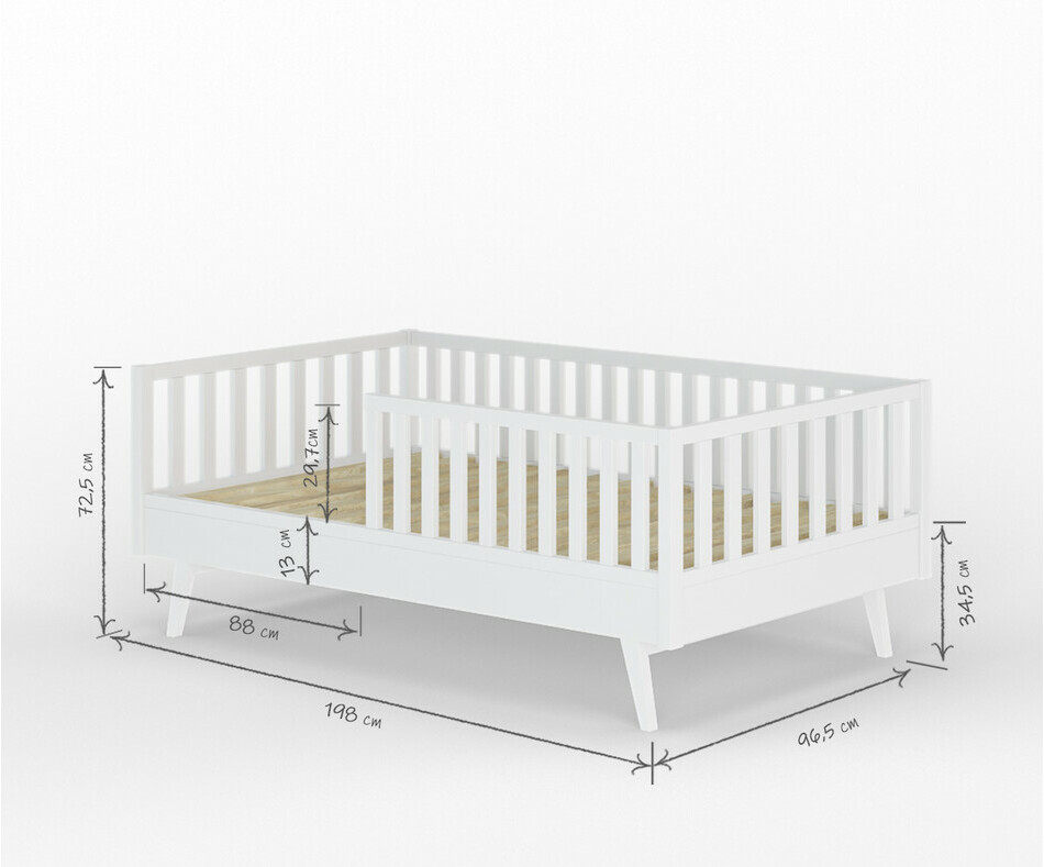 Dimension lit Capao blanc avec pieds et matelas