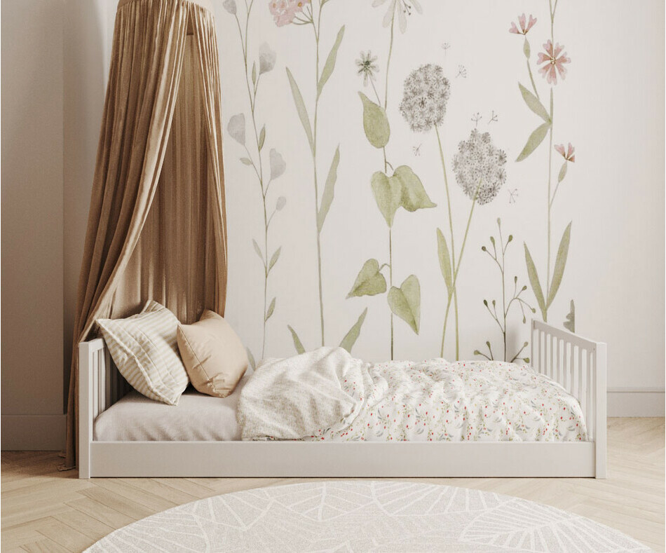 Lit enfant Montessori Capao barri�res amovibles blanc avec sommier et matelas