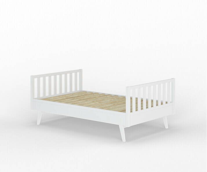 Lit enfant Montessori Capao avec pieds vue de 3/4 blanc avec sommier et matelas