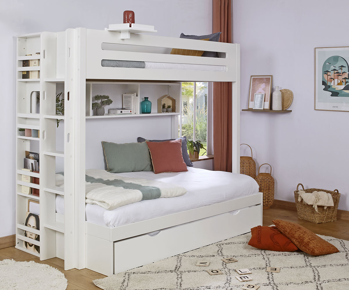 Lit superpos ado Burton blanc avec lit 120x190 en bas