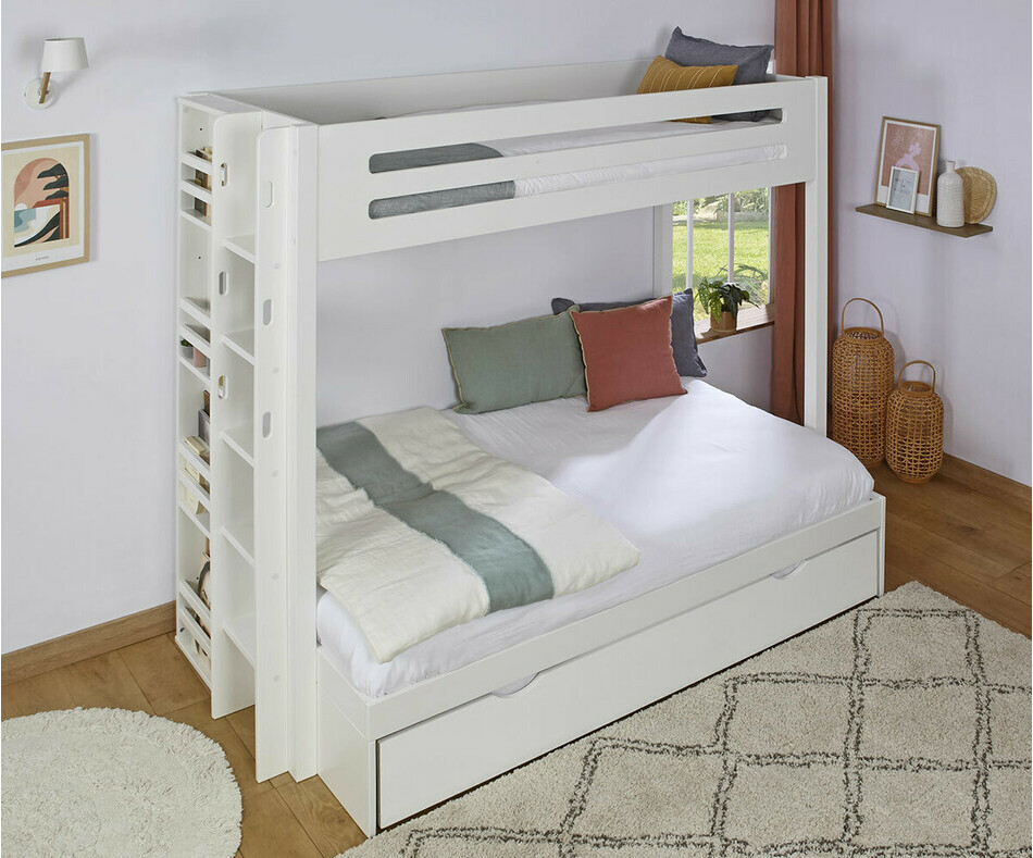 Lit superpos adulte Burton blanc avec couchage 120 en bas