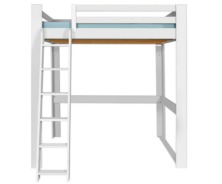 Lit mezzanine blanc de face version haute avec chelle  gauche