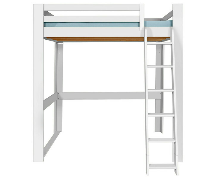 Lit mezzanine blanc de face version haute avec chelle  droite