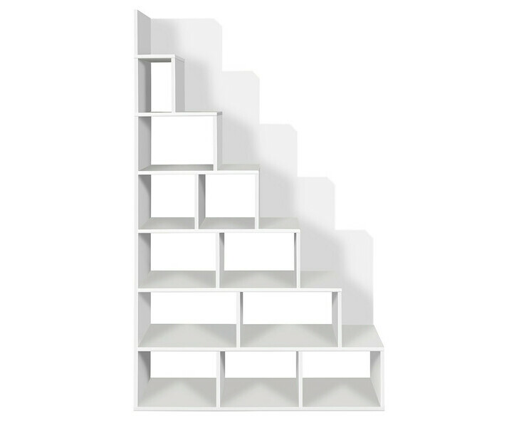 Escalier avec niches de rangement pour lit mezzanine blanc