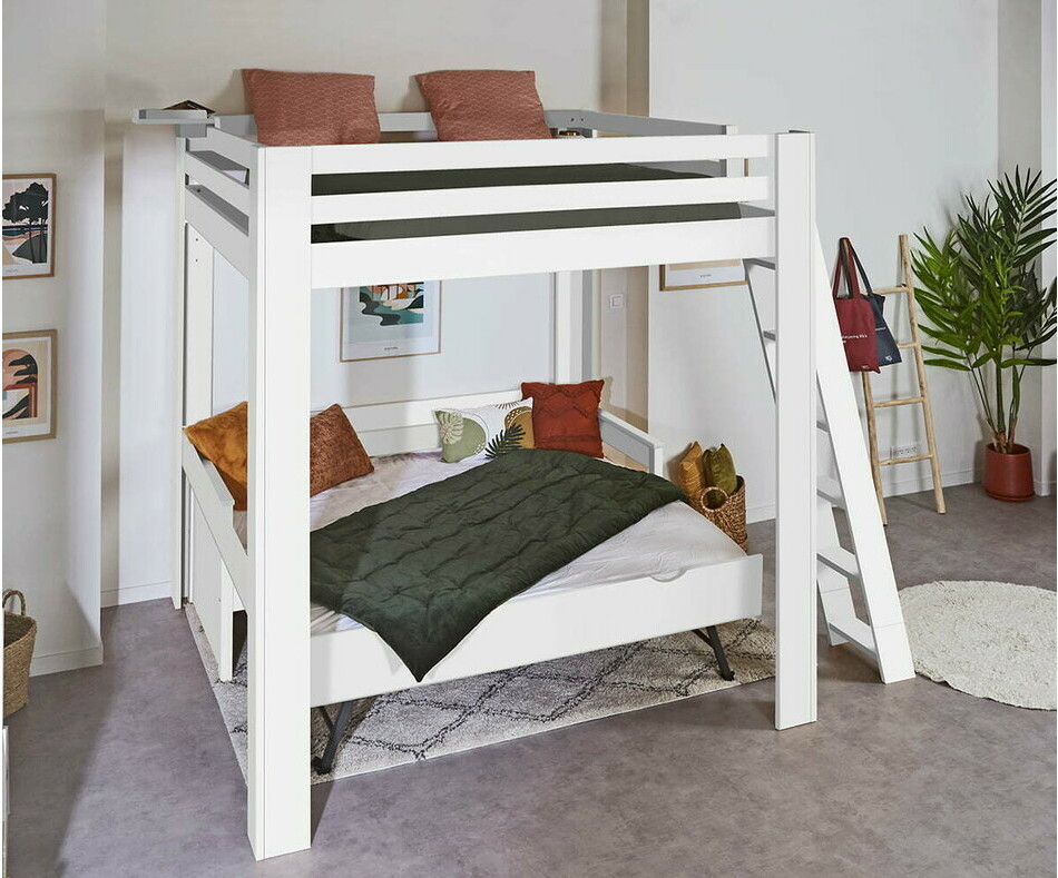  Lit mezzanine Maverick blanc 200x200 avec banquette lit en option