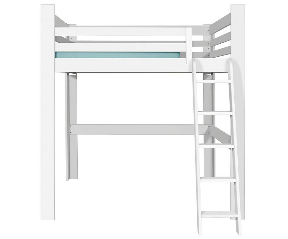 Lit mezzanine blanc version basse de face avec garde corps en option Lit mezzanine blanc version basse de face avec garde corps en option