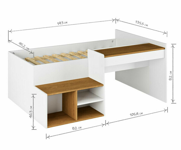 Dimensions lit ado Bonnie 90x190 cm