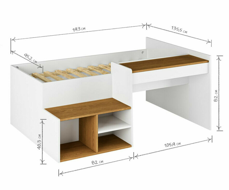 Dimensions lit ado Bonnie 90x190 cm