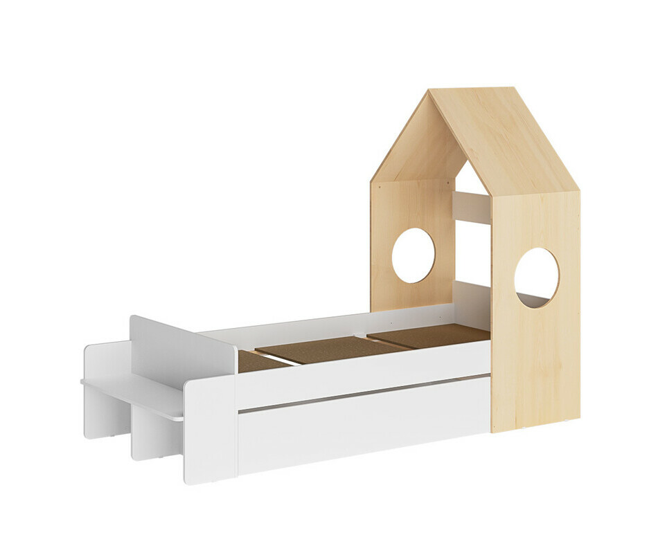 Lit blanc et bois Nyeri sans matelas