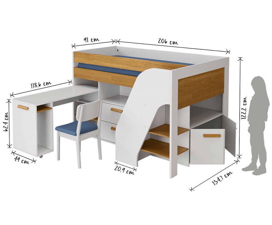 Dimensions du lit ado avec bureau ouvert