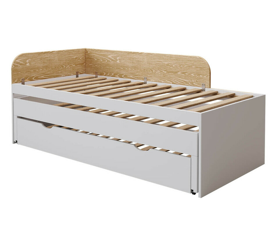 Lit gigogne enfant Riza style banquette blanc et bois