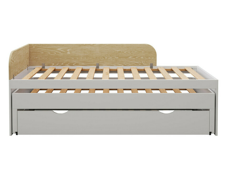 Lit gigogne enfant Riza 2 couchages en 1 tiroir blanc et bois