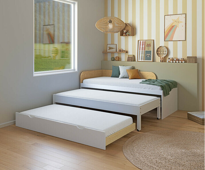 Lit gigogne bois massif ado Riza avec les 3 couchages ouverts