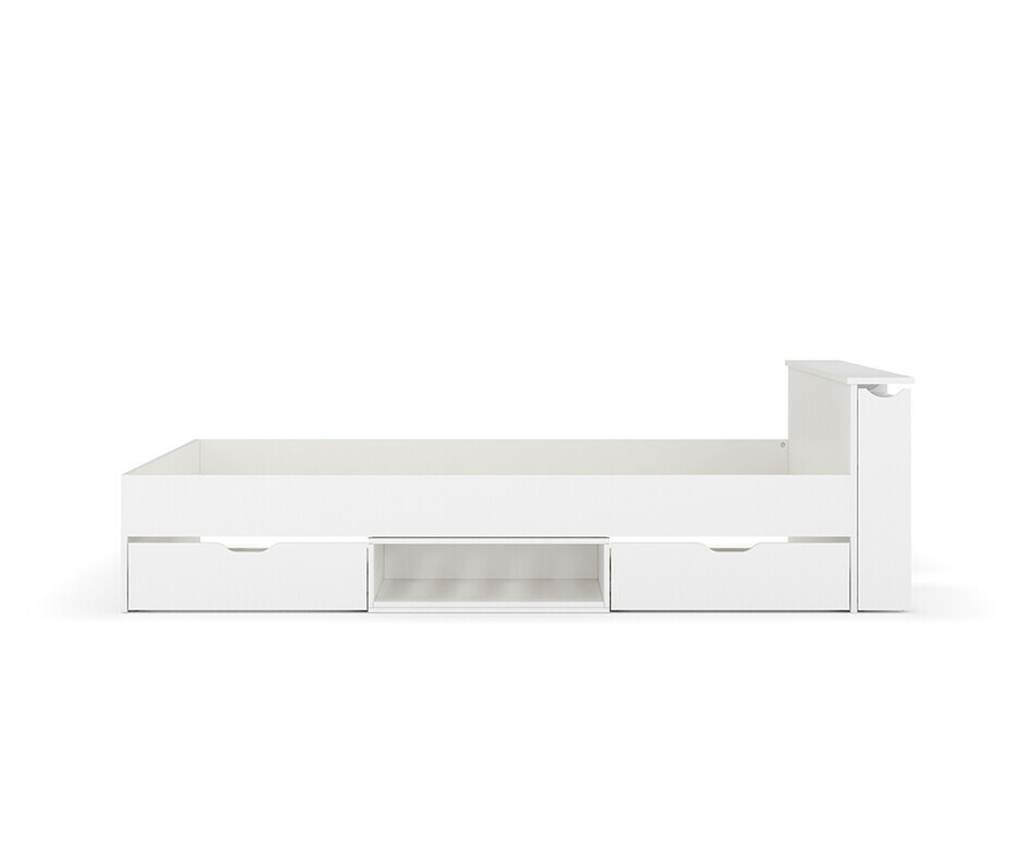 Lit pour ado Niston vue de profil blanc avec rangement en option Lit pour ado Niston vue de profil blanc avec rangement en option