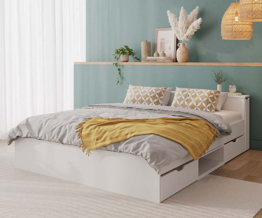 Lit Niston blanc pour ado avec rangement en option