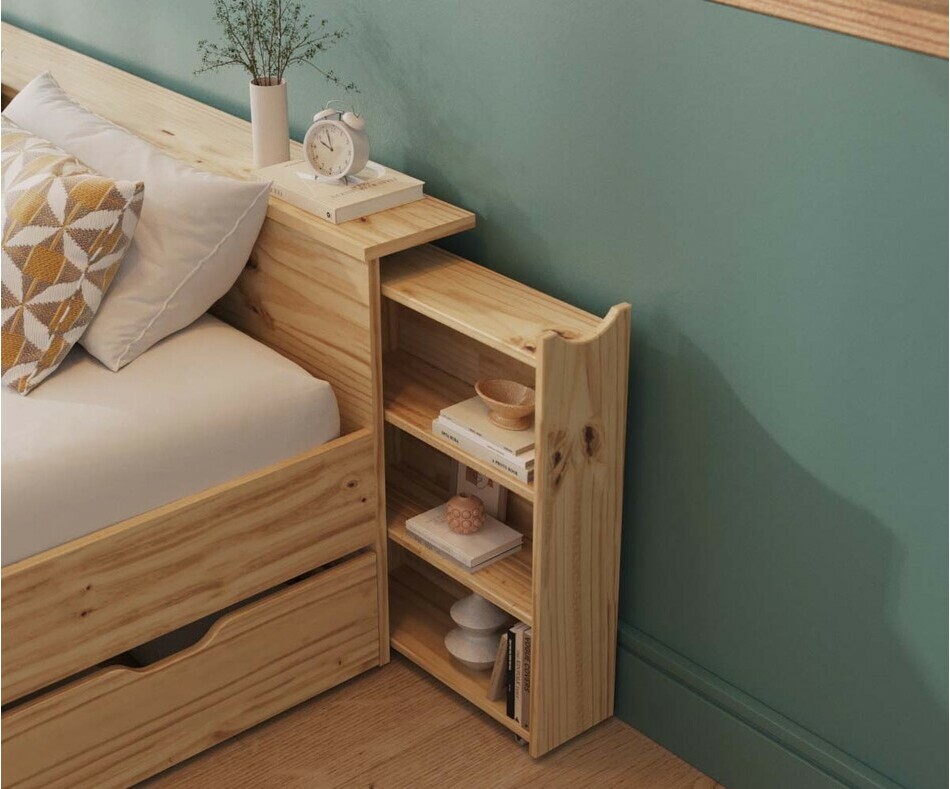 Gros plan sur les chevets bois rtractables avec rangement en option
