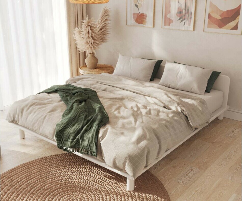 Lit Colay finition blanche en bois massif avec matelas