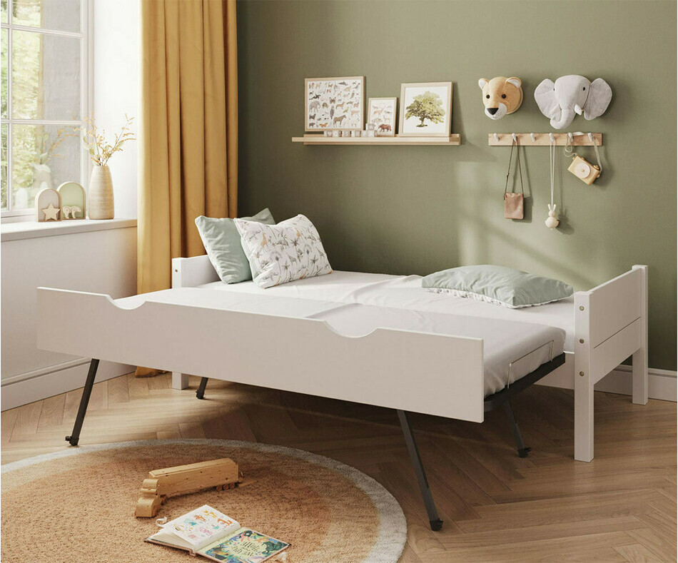 Lit gigogne enfant Combeebed blanc avec 2me couchage ouvert