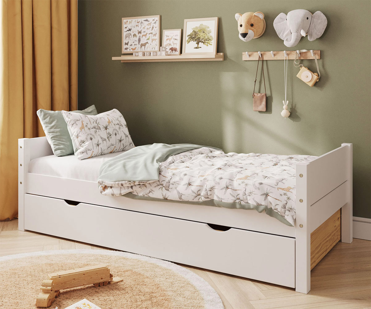 Lit enfant Combeebed blanc avec tiroir de rangement