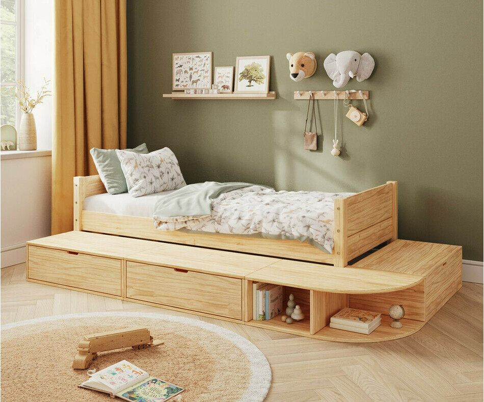 Lit enfant bois avec estrade de rangement et matelas