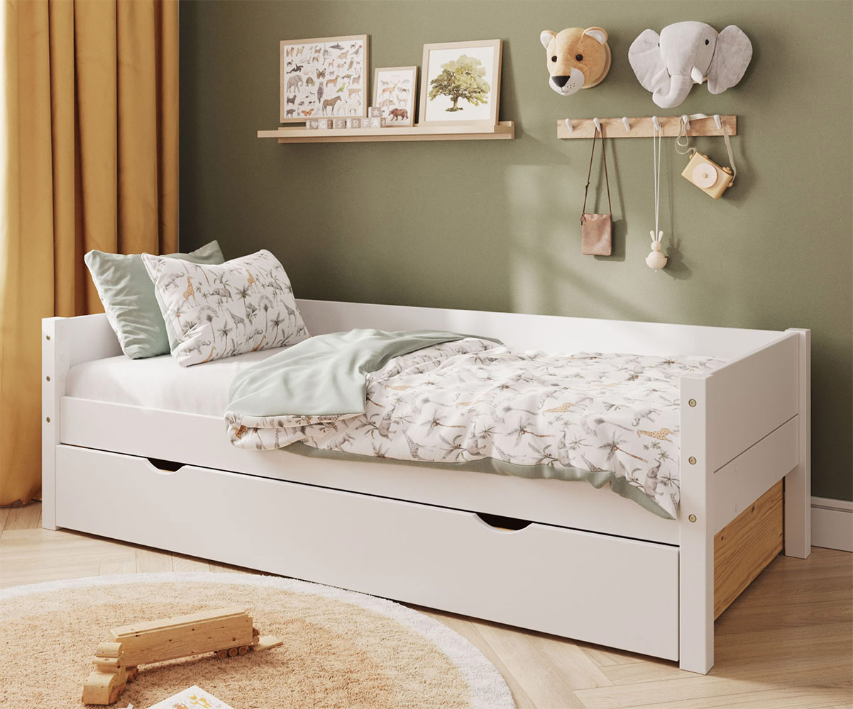 Lit enfant Combeebed blanc avec tiroir de rangement Lit enfant Combeebed blanc avec tiroir de rangement