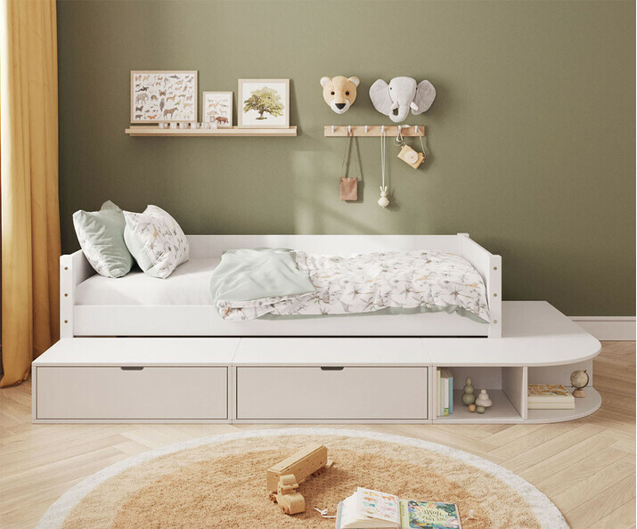 Lit enfant banquette en bois massif avec estrade Combeebed