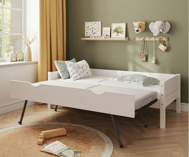 Lit banquette gigogne Combeebed blanc avec sommier ouvert