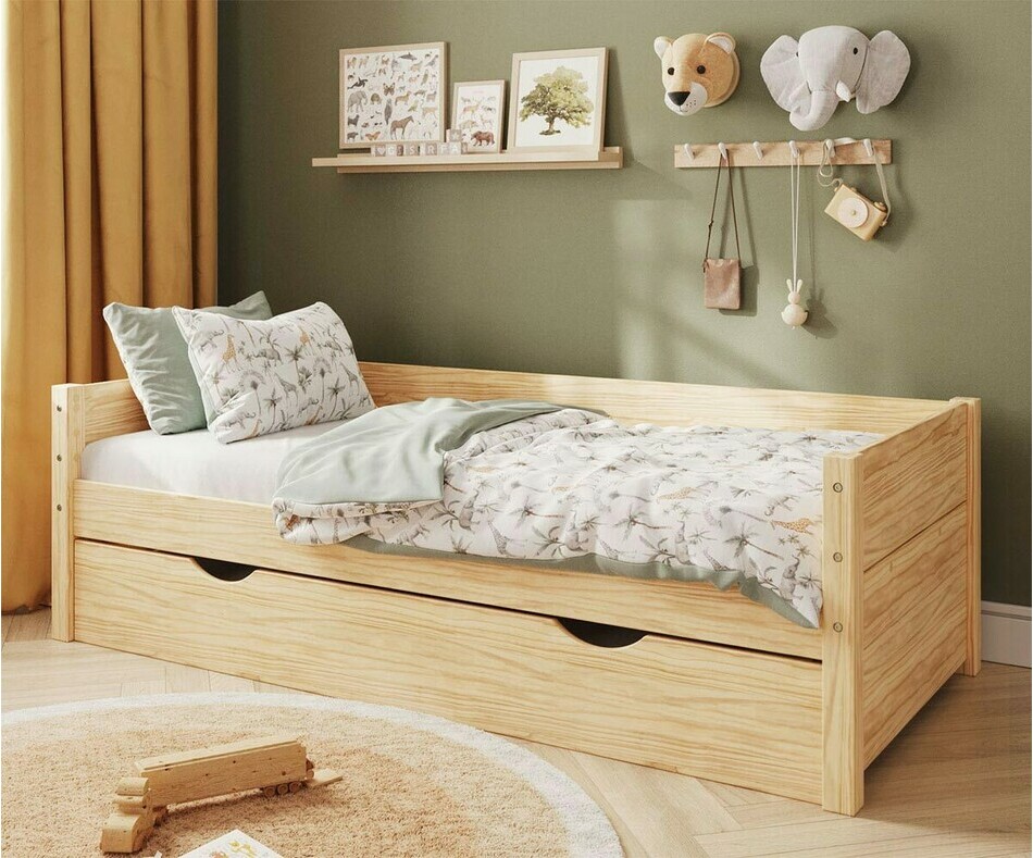 Lit banquette enfant Combeebed bois avec tiroir, lot de 2 caches et matelas inclus