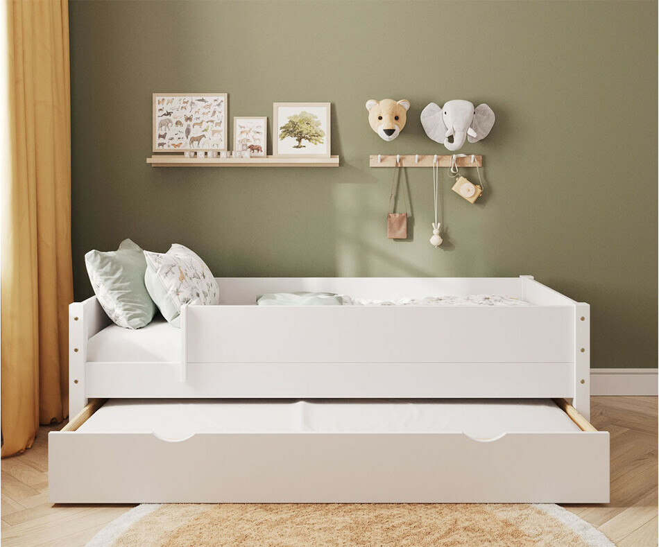 Lit enfant Combeebed blanc avec tiroir ouvert
