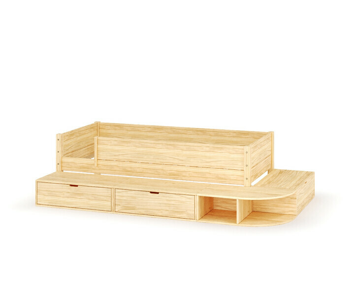 Lit Combeebed bois avec barrires, sommier  lattes et rangement