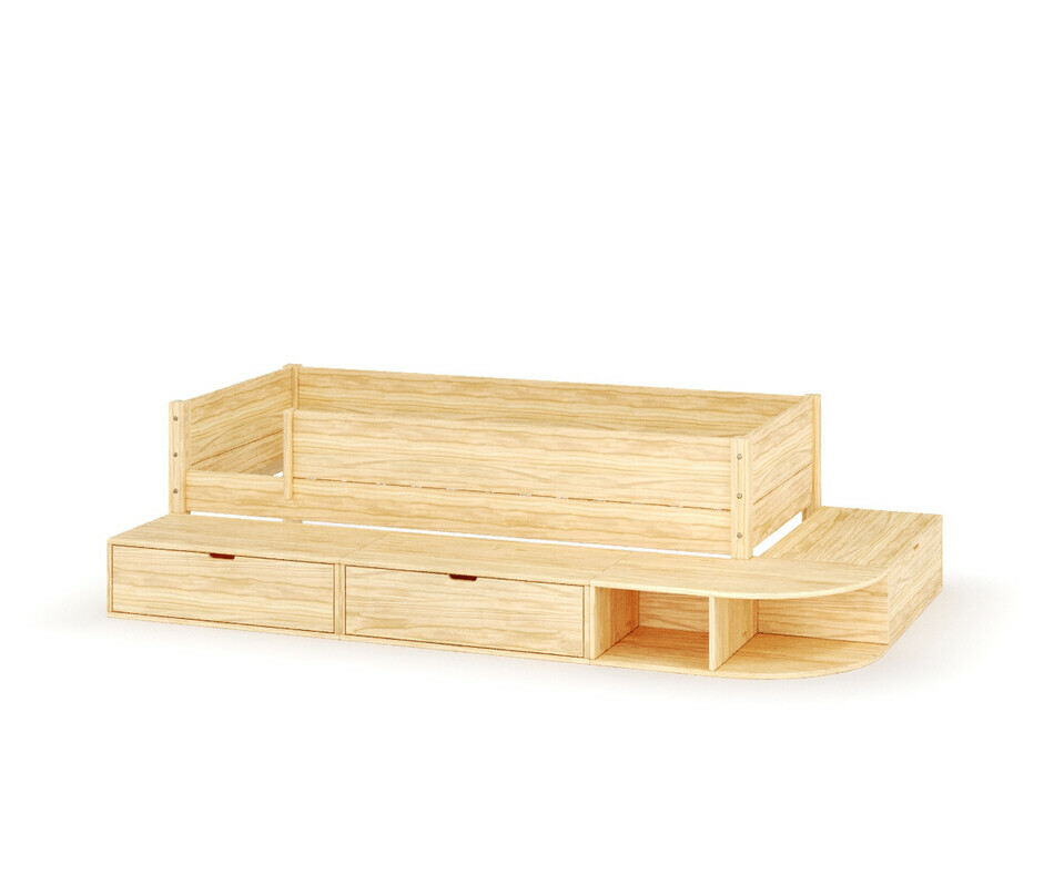 Lit Combeebed bois avec barrires, sommier  lattes et rangement