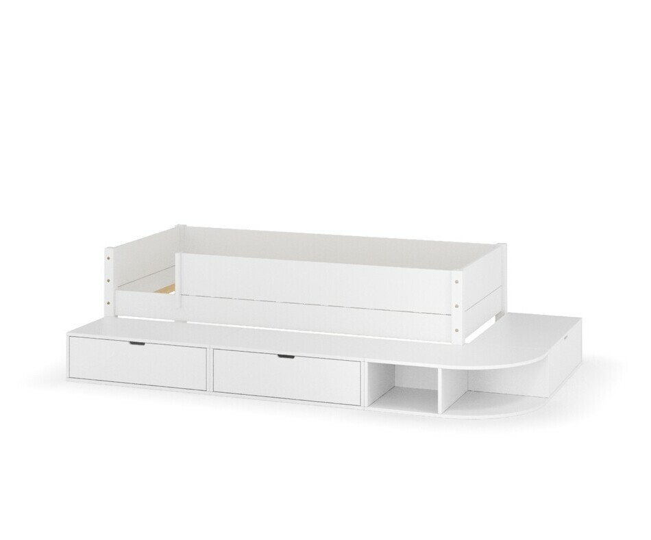 Lit Combeebed blanc avec barrires, sommier  lattes et rangement