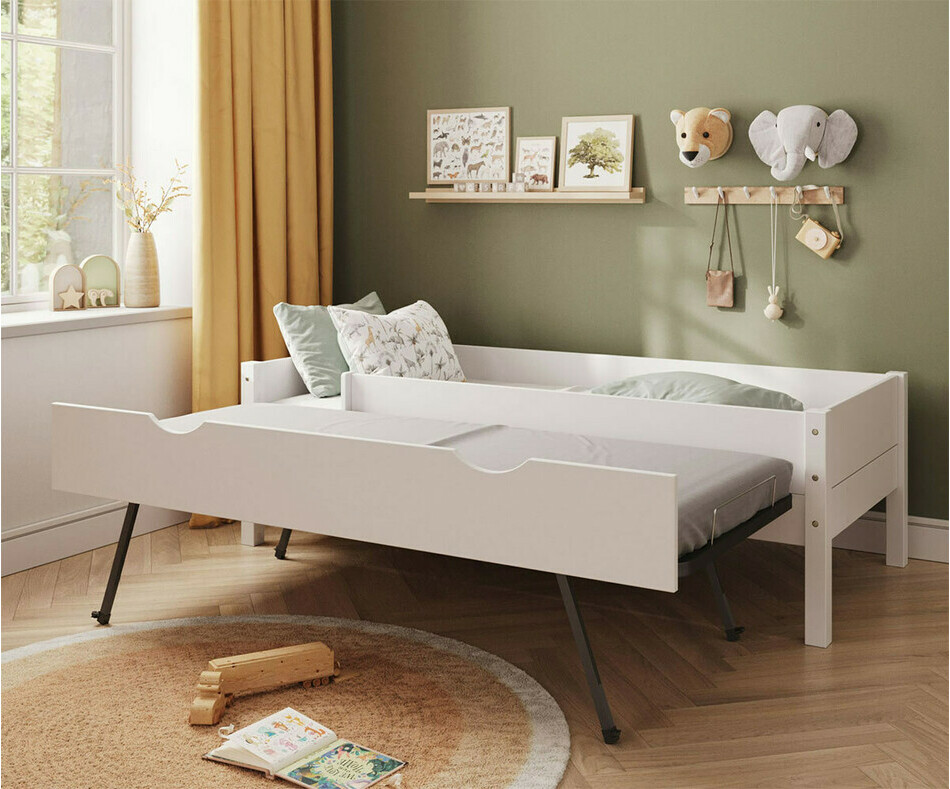 Lit gigogne enfant blanc Combeebed avec matelas et sommier ouvert