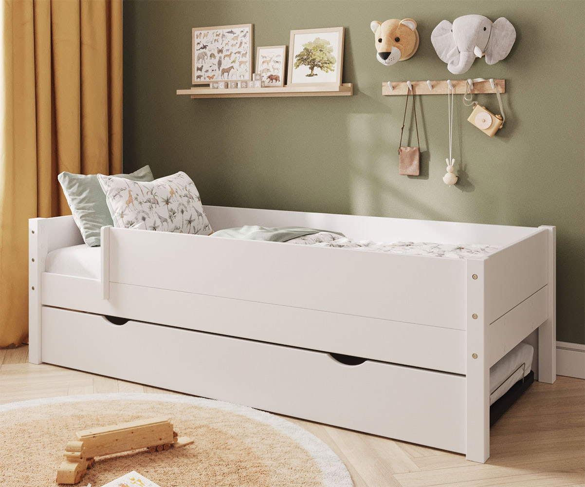 Lit gigogne enfant blanc Combeebed avec barrires et matelas