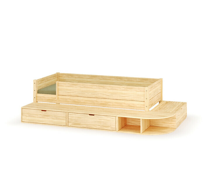 Lit enfant Combeebed bois avec estrade et barrires - matelas inclus