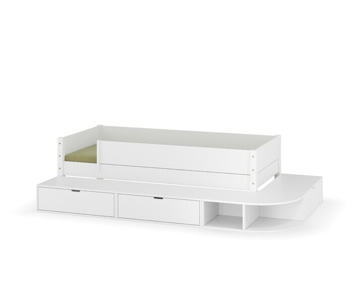 Lit enfant Combeebed blanc avec estrade et barrires - matelas inclus
