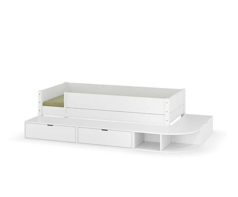 Lit enfant Combeebed blanc avec estrade et barrires - matelas inclus
