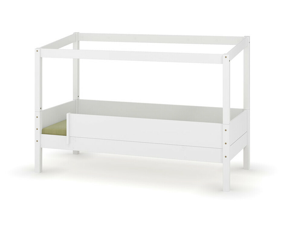 Lit cabane blanc Combeebed avec barrires avant et arrire  - Matelas en option