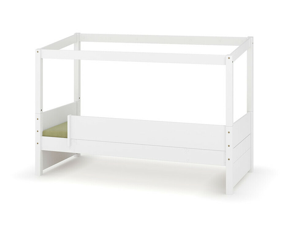 Lit cabane blanc Combeebed avec barrire avant et caches - Matelas en option