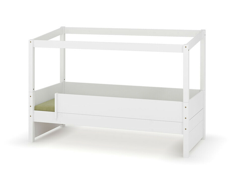 Lit cabane blanc Combeebed avec barrires avant et arrire + caches  - Matelas en option