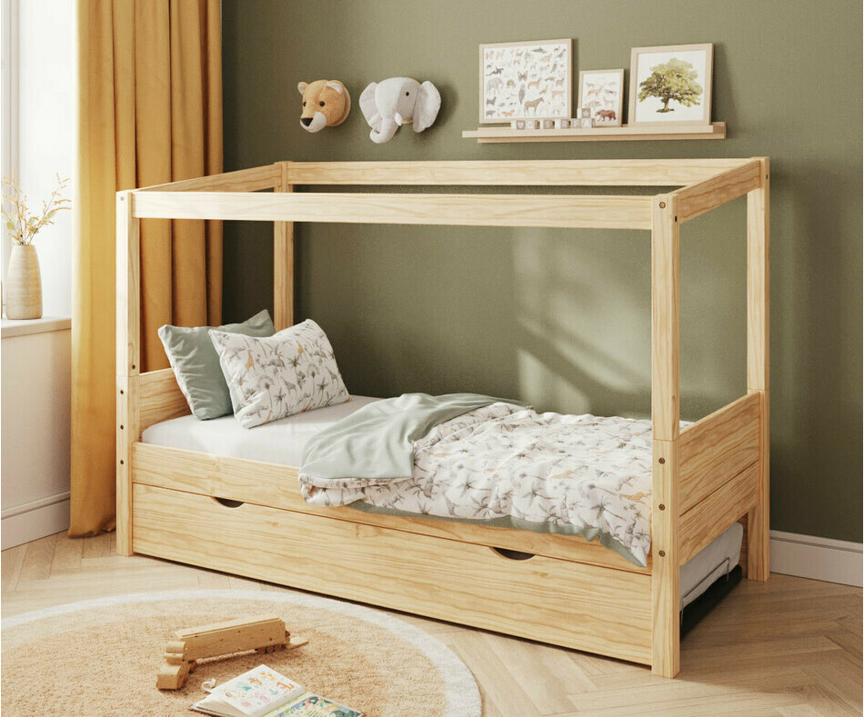 Lit cabane Combeebed bois avec sommier gigogne