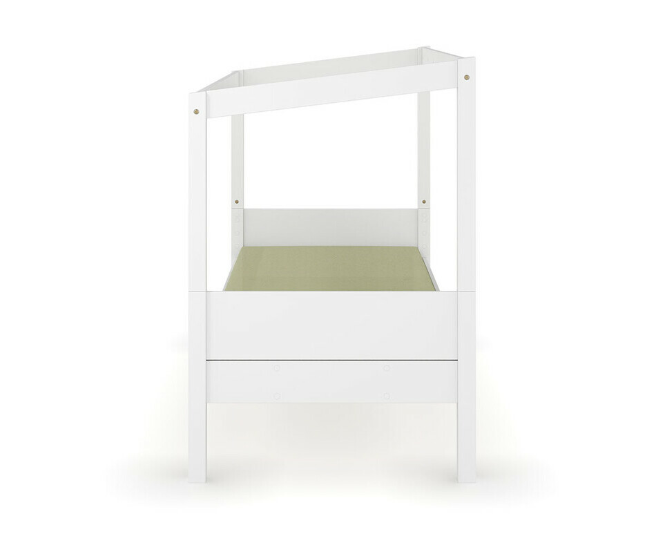 Vue de profil du lit cabane Combeebed avec matelas 